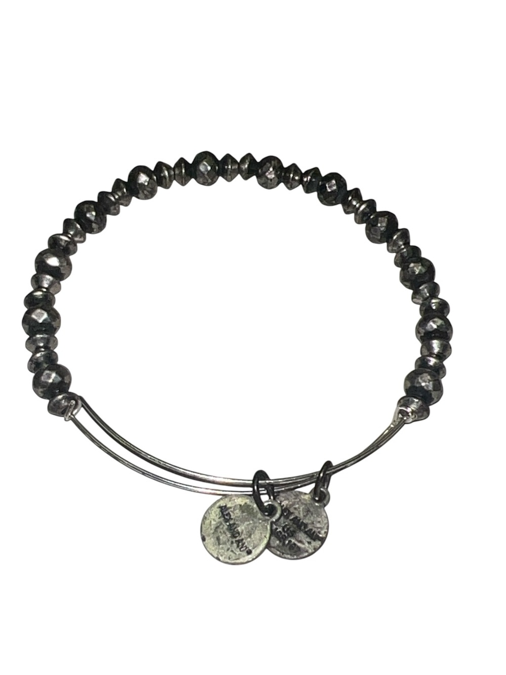 Alex and Ani Hematite Bead Expandable Bracelet with Charm Discs